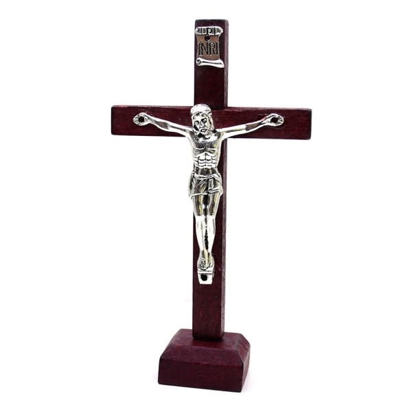 Kors Bordsskiva Dekor Krucifix Jesus Staty VINRÖD - stock Wine Red