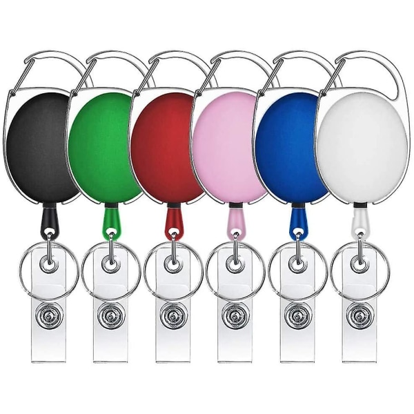6-pack utdragbar nyckelring, infällbar märkeshållare nyckelrulle, nyckelbricka förlängbar för ID-korthållare, korthållare, - spot försäljning