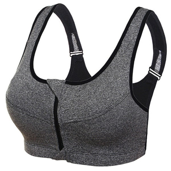 Dam Front Dragkedja Sport BH Underkläder Stötsäker Fitness Väst - spot försäljning grey XL