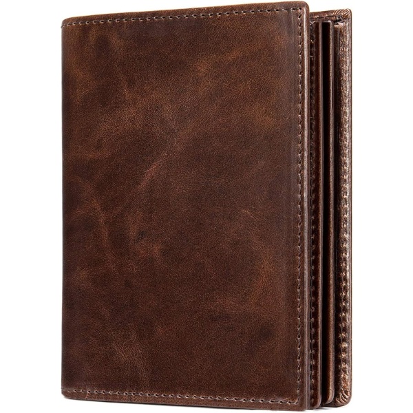 Herrplånbok RFID Blocking Bifold-plånbok Mjukt Äkta Läder Brun - spot sales