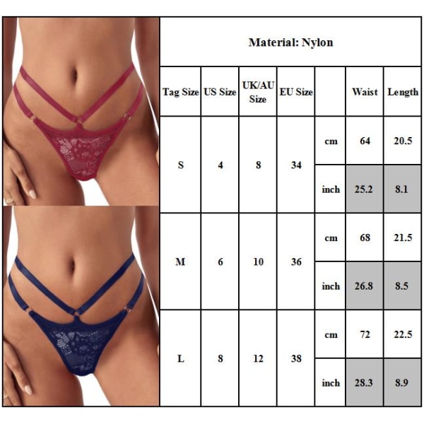 Kvinnors sexiga G-String Spetstrosor Trosor Underkläder Låghöjd - on stock wine red M