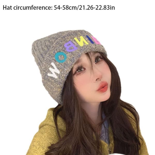 Rainbow Letter Beanie Stickad Beanie Hat BLÅ - high quality blue