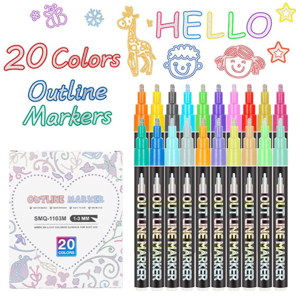 Double Line Pen Metallic Markers 20PCS/SET - varastossa