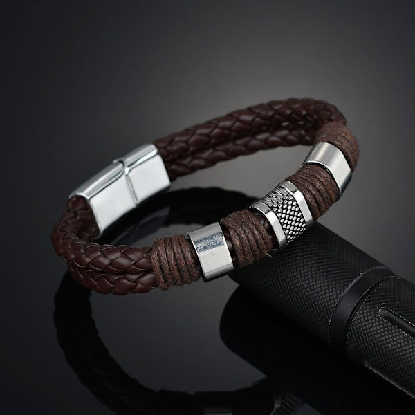 Punkarmband Läderarmband Flätad SVART - on stock
