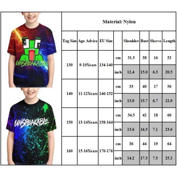 TALBAR T-tröja med tecknad 3D printed för barn för tonårspojkar - on stock C 130cm