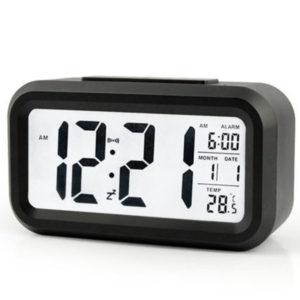 Batteri LED Display Digital Smart Alarm Clock Snooze Temperatur - high quality black