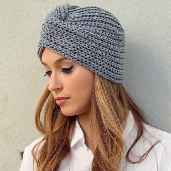 Naisten Cross Knot Syksy Talvi Paksu Cable Knit Beanie Pehmeä Pipo - varastossa Light Grey