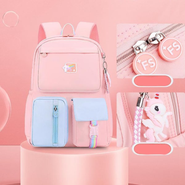 Regnbåge skolväska, flicka tecknad skolväska resväska - stock pink M