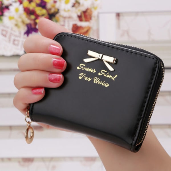 Naisten jouset lyhyt lompakko Clutch kolikkokukkaro PU-nahkainen minilaukku - varastossa black