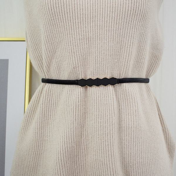 Geometriskt metall elastiskt bälte Tunt skinny midjeband BEIGE - on stock beige
