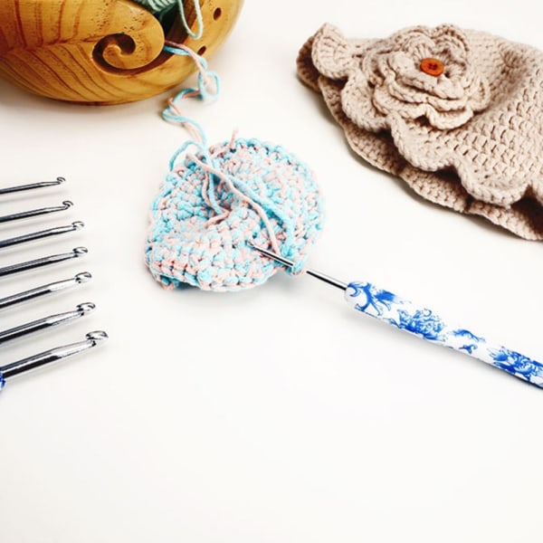 8st Virknål Set Blå och Vit Ergonomiskt grepp av porslin 8Pcs - stock 8Pcs