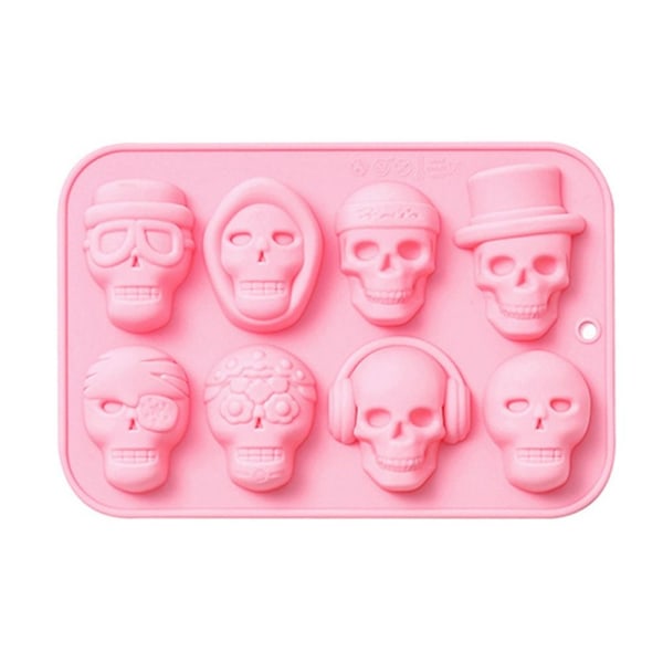 8 Grids Skull Gummies Halloween Shape PINK - varastossa