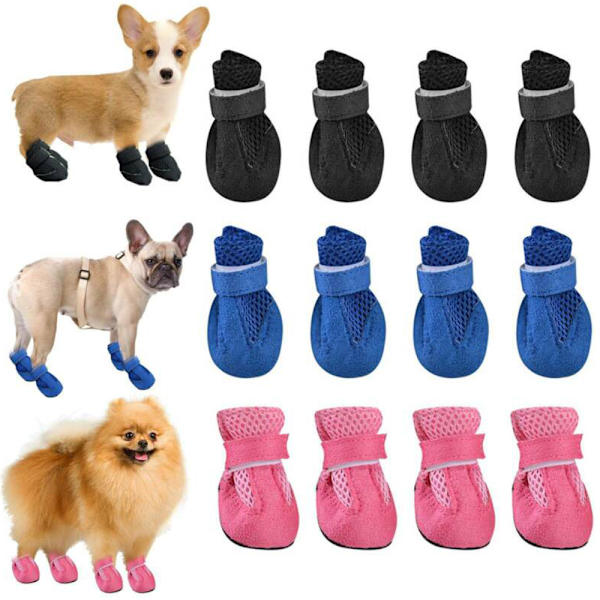 Liten Hund Katt Anti Halk Skor Skydds Pet Puppy Mesh Booties - on stock blue XL