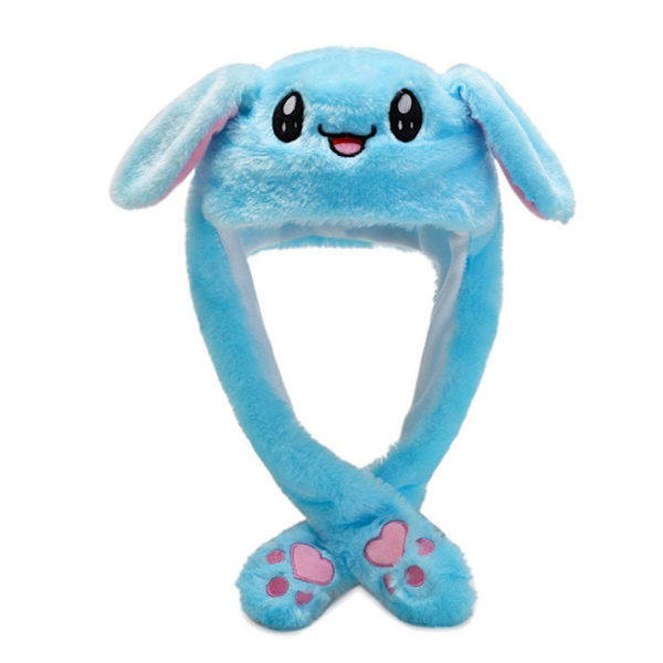 Plysch Moving Bunny Movable Ears Hat Cap Vinter varm present - high quality Blue Rabbit