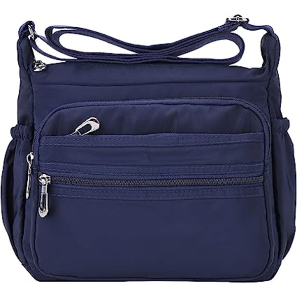 (S, blå) Messenger-väska i nylon för kvinnor Vattentät Messenger-väska med flera fickor Crossbody-väska Modeaxelväska - high quality