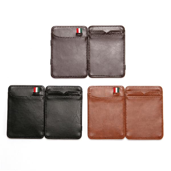 Fashion Solid Mini PU Leather Magic Wallet Miesten rahaklipsit - varastossa Brown