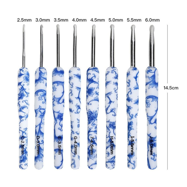 8st Virknål Set Blå och Vit Ergonomiskt grepp av porslin 8Pcs - stock 8Pcs