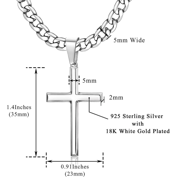 925 sterling silver korshängande halsband 5 mm diamantslipat kubansk kedja kors halsband 41/46/51/56/61/71/76 cm - spot sales