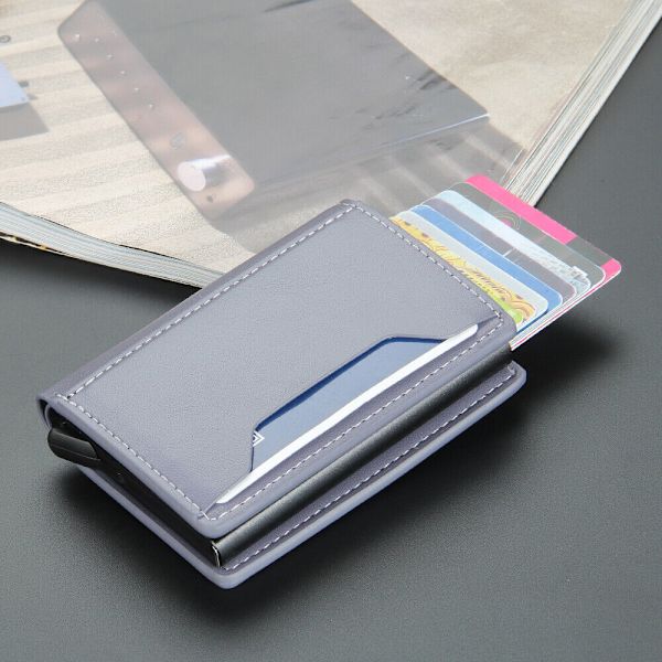 Miesten Pop Up -lompakko Rfid Blocking Slim Card Holder Automaattinen - spot-ale Gray