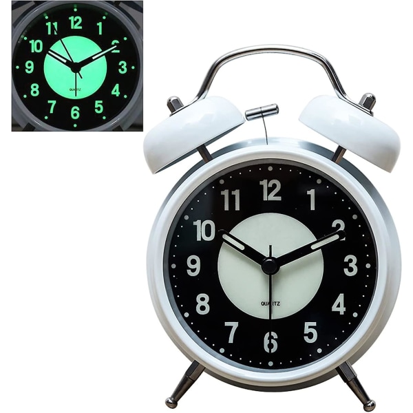 4 tums självlysande väckarklocka No Tick Quartz Vintage Dual Clock - on stock