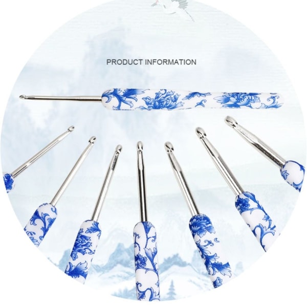8st Virknål Set Blå och Vit Ergonomiskt grepp av porslin 8Pcs - stock 8Pcs