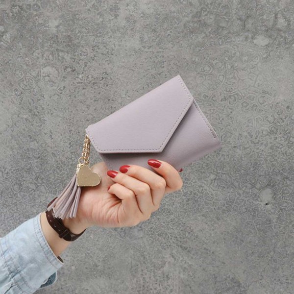 Liten Grå Plånbok Dam Kvinna Skinn Läder Kejda Tassel Guld grå - on stock gray