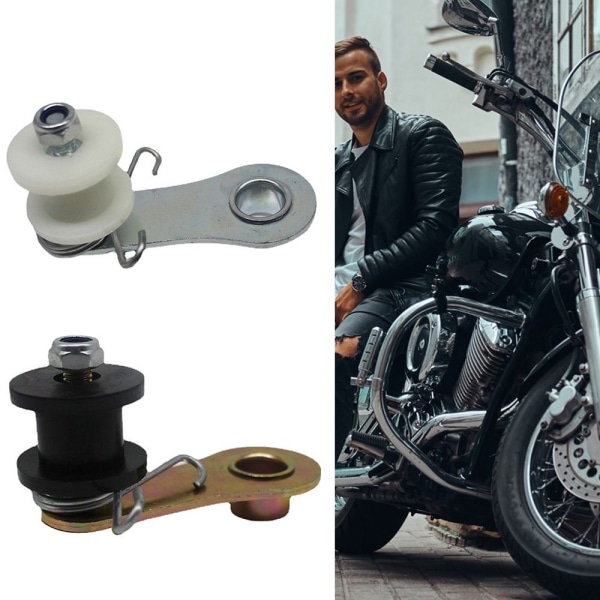 Motorcykelkedjerullsträckare justeringshjul med fjäder - stock black