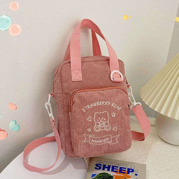 20CM Dockväska Genomskinligt fönster ROSA MANDÄX - spot sales pink corduroy-corduroy