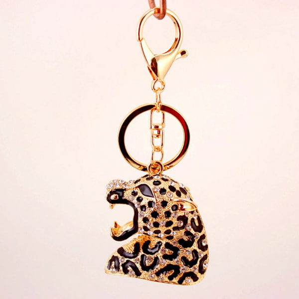 Söta djurnyckelringar för kvinnor Bling Leopard Head Nyckelring för flicka Handväska Väska eller bilhänge - stock