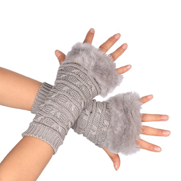 Kvinnor Vinter varma armarmar Stickade fingerlösa handskar - high quality Light Gray