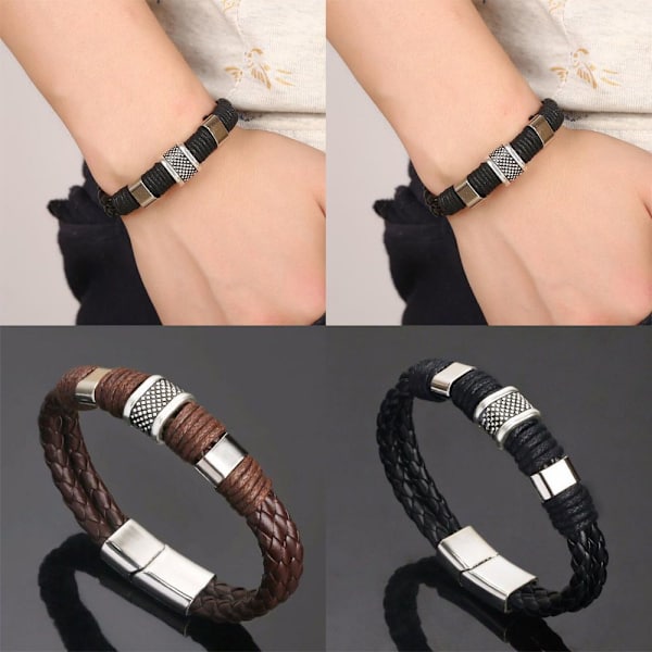 Punkarmband Läderarmband Flätad SVART - on stock