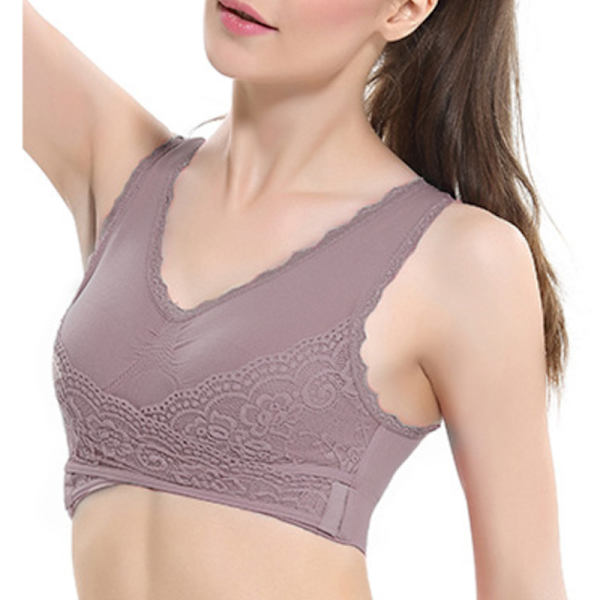 Womens Ladies Yoga Sports Sleep Comfort Vest Bras Full Cup Top - stock Purple L