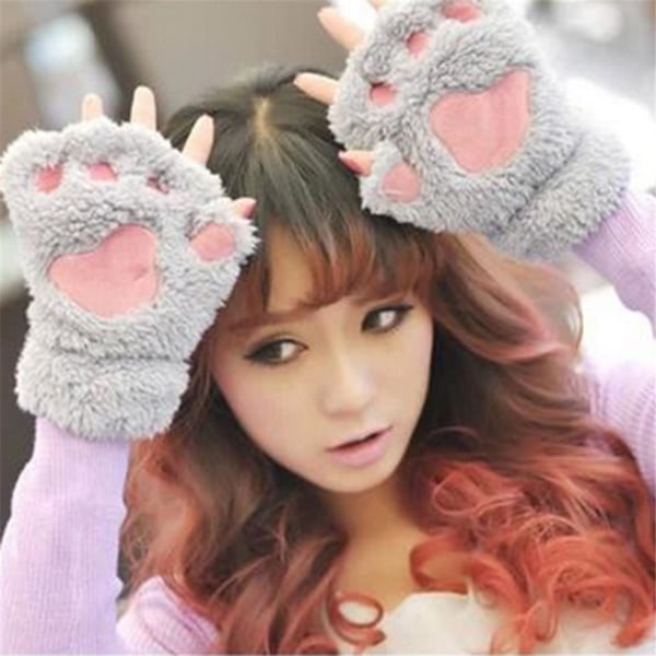 Girl Warm Gloves Pehmo Half Finger Bear Claw Rukkaset - spot ale Gray