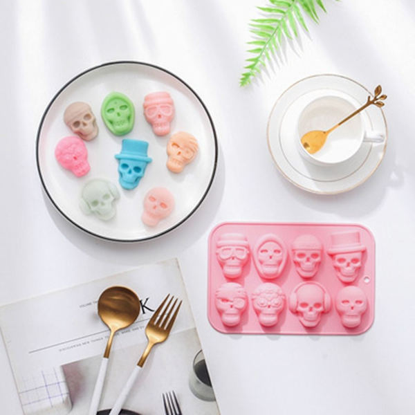 8 Grids Skull Gummies Halloween Shape PINK - varastossa