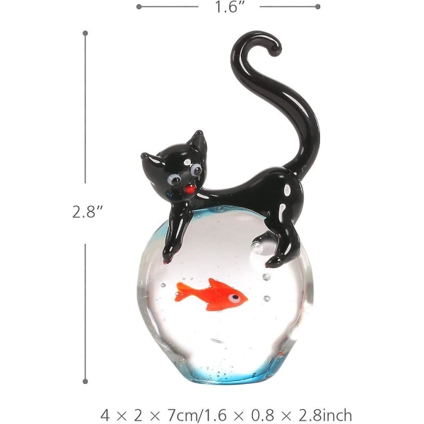Katt Och Guldfisk Skulptur Glas Prydnad Kattfigur - high quality