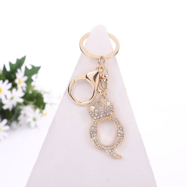 Strass dubbade små A-Z alfabetets första bokstav Nyckelring Ke - spot sales L 4.5*3cm/1.8*1.2in