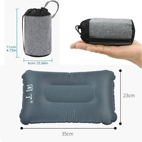 Utomhus bärbar ultralätt uppblåsningskudde GRÅ - high quality grey