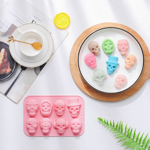 8 Grids Skull Gummies Halloween Shape PINK - varastossa