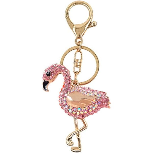 Flamingo Alloy Rhinestones nyckelring, guld gnistrande berlock - on stock Pink