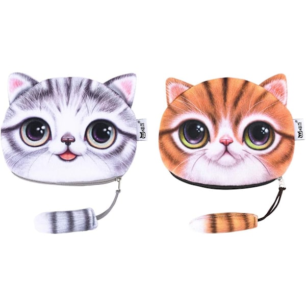 2 pack Cat Face Myntväska Dragkedja Case Plyschpåse - spot försäljning