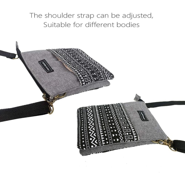 Tilava matkapuhelinlaukku Wallet Canvas Pienet Crossbody laukut - laadukkaita P-black and Gray