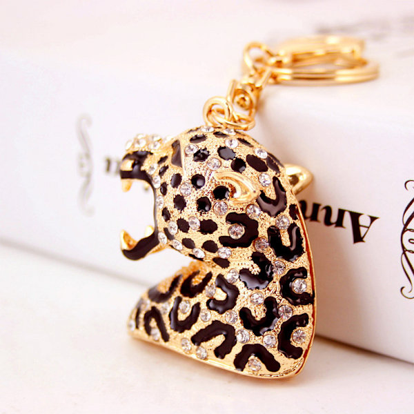 Söta djurnyckelringar för kvinnor Bling Leopard Head Nyckelring för flicka Handväska Väska eller bilhänge - stock