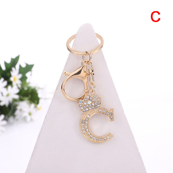26 bokstäver rystal Rhinestone rown nyckelring harm guld nyckelring - spot sales C