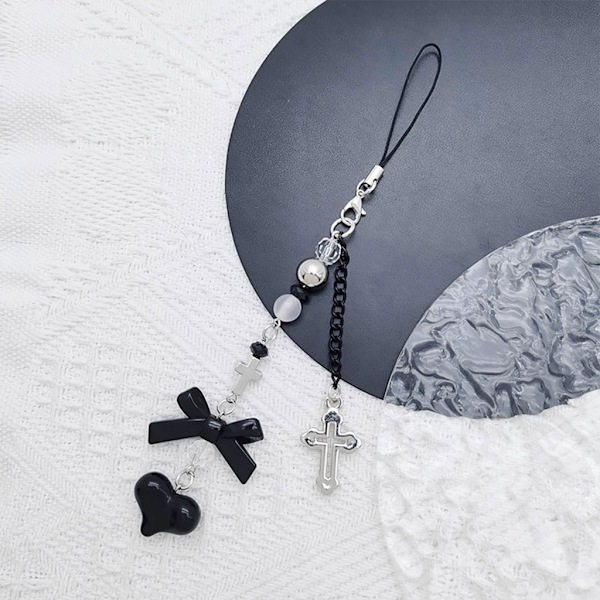 Goth Y2K telefon berlock hänge Kawaii-nyckelring för väska Söt tillbehör Kvinnor Gitarrband Lanyard pärlstav Nyckelring hänge - on stock null - Style 3