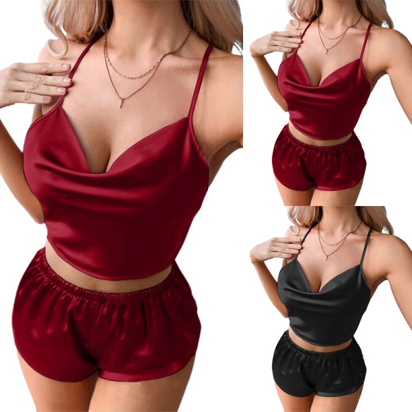 Dam Sexiga Nattkläder Crop Straps Toppar och shorts Sovkläder Bodydoll - spot sales wine red 2XL