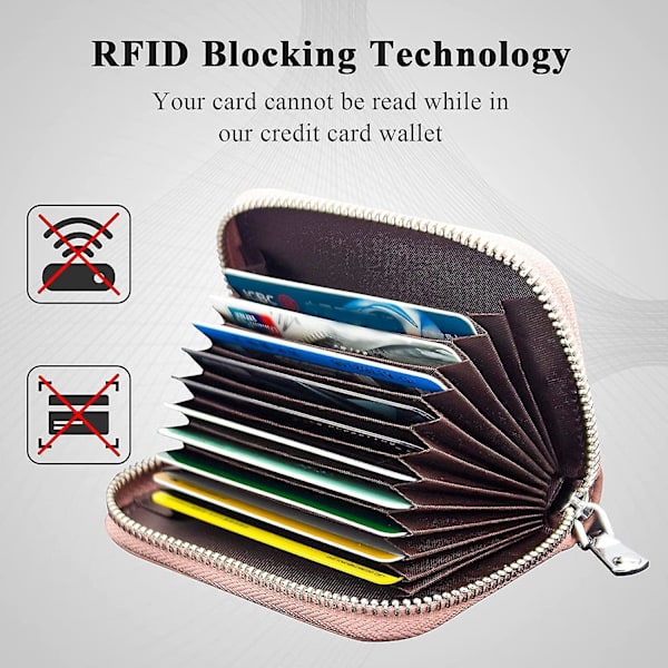Kreditkortshållare, Liten plånbok med dragkedja i äkta läder, Rfid-blockerande case Plånbok för män och kvinnor, rosa - stock