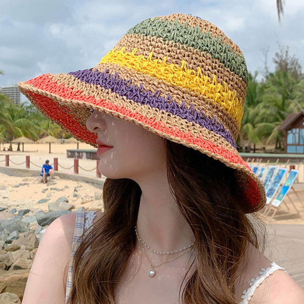 Hinkhatt för sommar för kvinnor Rainbow Crochet Hat - spot sales khaki