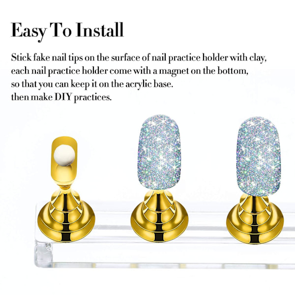 Nageltips Hållare Akryl Nail Art Practice Stativ Magnetisk - stock Guld 2 Set