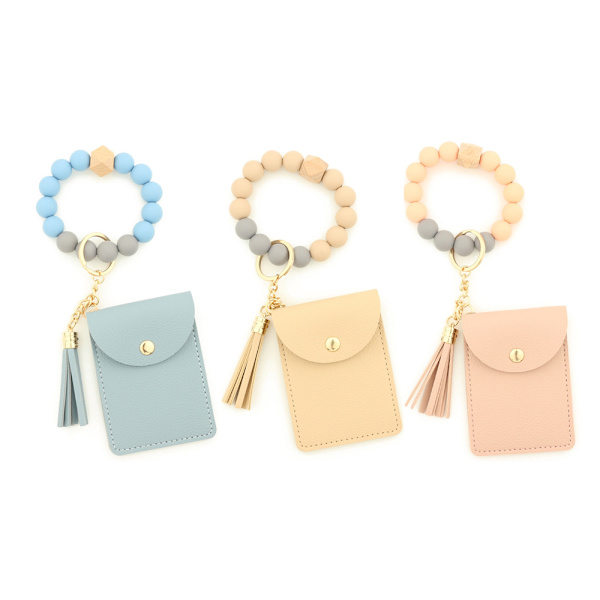 Kvinnors handled nyckelring armband plånbok silikon pärla bil - on stock