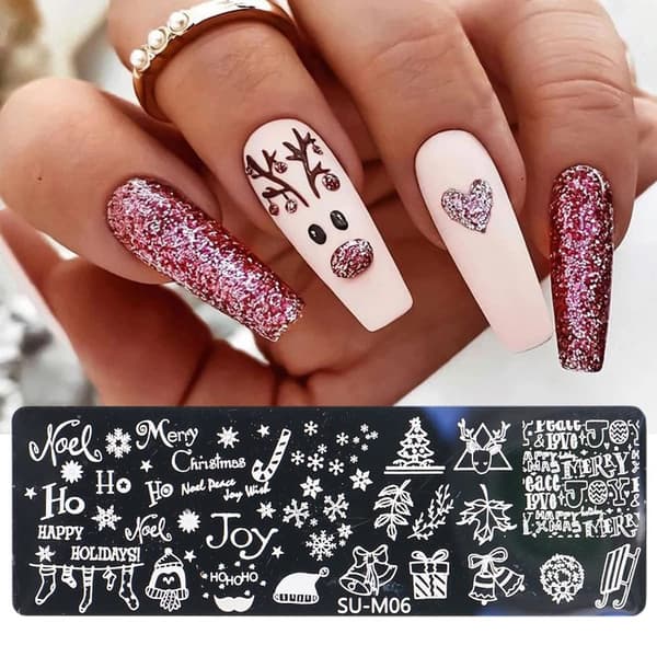 6 kpl kynsien leimauslevy Snowflake Santa Claus Elk - spot-ale